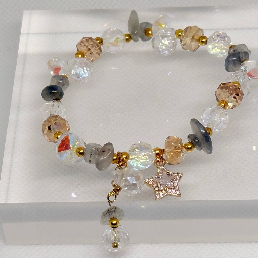 Gold and Gray Beaded Crystal Bracelet